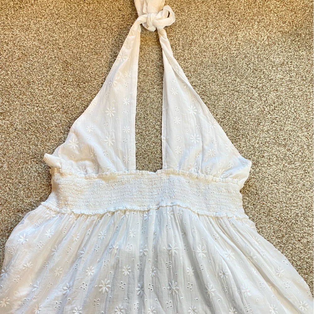 Aerie Spring Fling White Eyelet Halter Mini Dress, Size XXL, Cotton Summer EUC - Picture 4 of 10